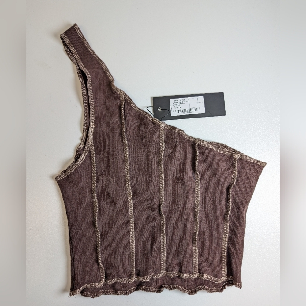 Motel Rocks Rara Crop Top In Rib Deep Mahogany With Brown Stitching Size M NWT - Picture 5 of 7
